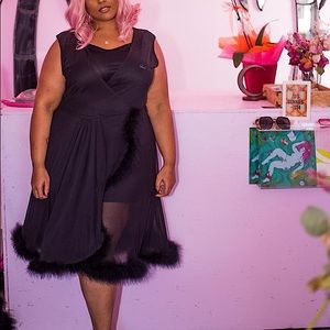 Proud Mary Luxe Wrap Feather Dress Black 2x READ